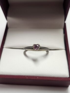 PANDORA One Love Sterling Silver Stackable Heart Ring Pink Sapphire Retired 52